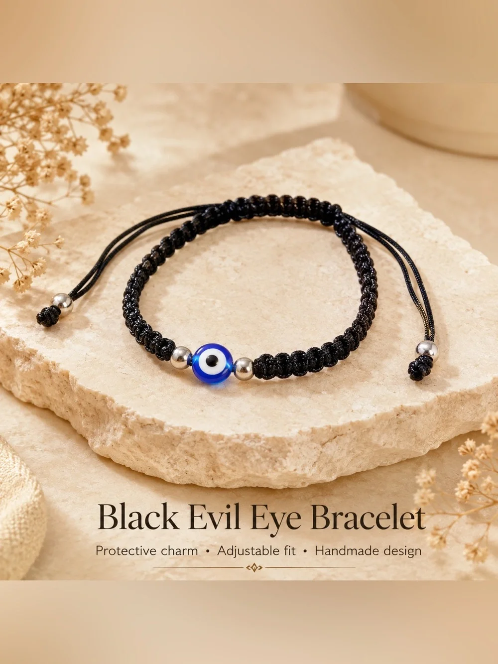 Black Evil Eye Adjustable Cord Bracelet
